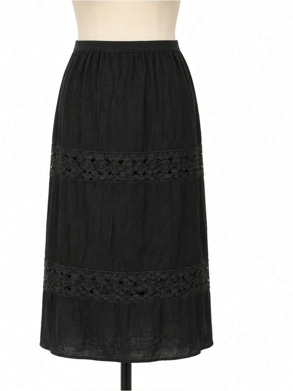 Kismet Black Crochet-Panel Maxi Skirt